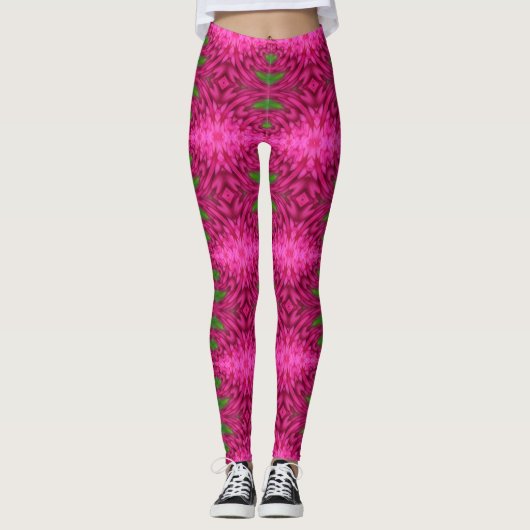 Farbenfrohe rosa und grüne Abstrakte Muster Leggings (Vorderseite)