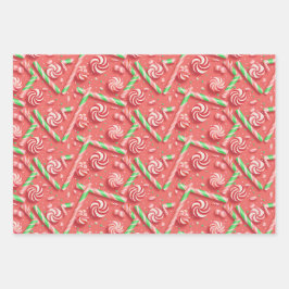 Farbenfrohe rosa und grüne Bonbons Geschenkpapier Set