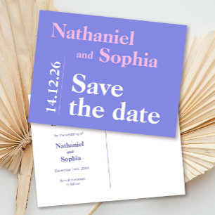 Farbenfrohe rosa und lilac-Typografie Save the Dat Postkarte
