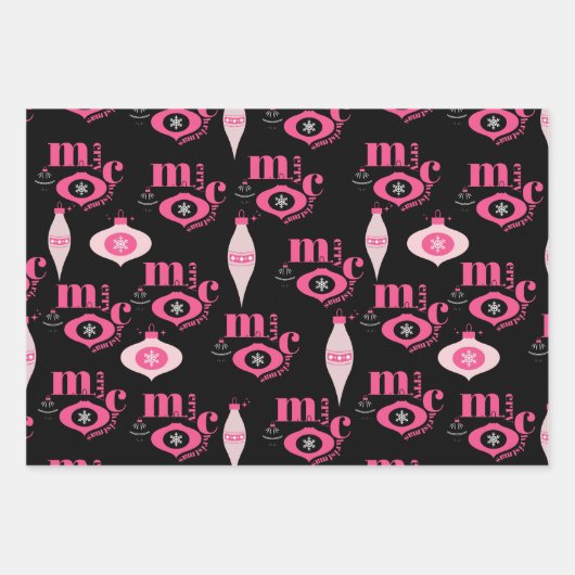 Farbenfrohe, rosa und schwarze Weihnachtspapiere Geschenkpapier Set (Vorderseite)