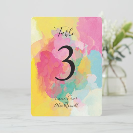 Farbenfrohe rosa Wasserfarbe | TISCHNUMMERN (Stehend Vorderseite)