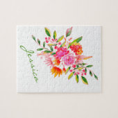 Farbenfrohe rosa Wasserfarben Personalisierte Blum Puzzle (Horizontal)