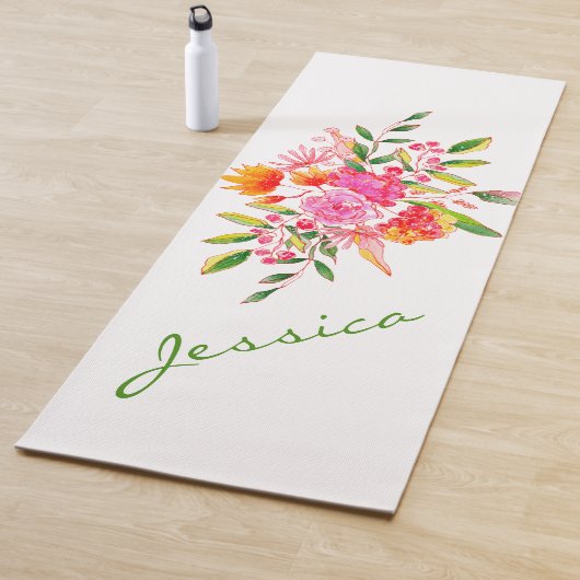 Farbenfrohe rosa Wasserfarben Personalisierte Blum Yogamatte (Beispiel)