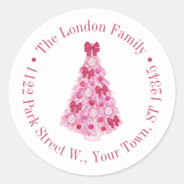 Farbenfrohe Rosa Weihnachtsbaum-Rücksendeadresse Runder Aufkleber