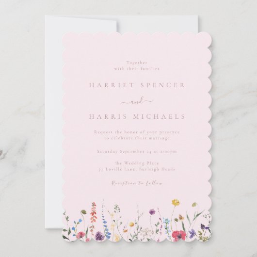 Farbenfrohe rosa Wildblumen Hübsche Hochzeit Einladung (Vorderseite)