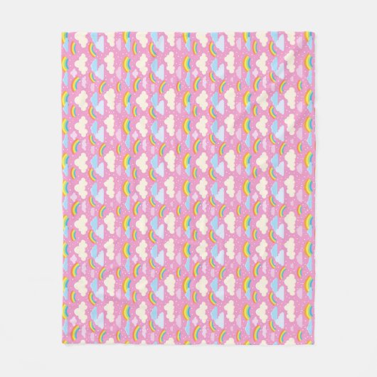 Farbenfrohe rosa Wolken und Regenbogen Fleecedecke (Vorderseite)