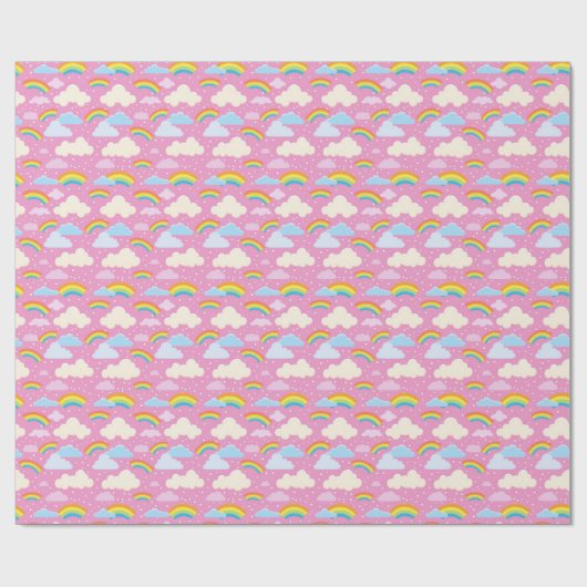 Farbenfrohe rosa Wolken und Regenbogen Geschenkpapier (Flach)