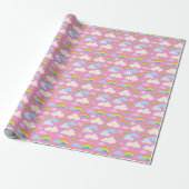 Farbenfrohe rosa Wolken und Regenbogen Geschenkpapier (Ungerollt)