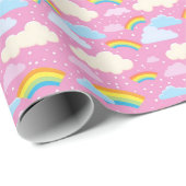 Farbenfrohe rosa Wolken und Regenbogen Geschenkpapier (Rolleneckpunkt)