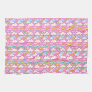 Farbenfrohe rosa Wolken und Regenbogen Geschirrtuch