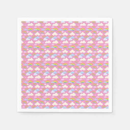 Farbenfrohe rosa Wolken und Regenbogen Serviette (Vorderseite)