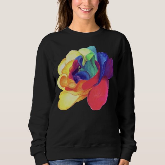 Farbenfrohe Rose auf Schwarz-Flora Sweatshirt (Vorderseite)