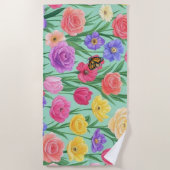 Farbenfrohe Rose Blumen/Frühling Strandtuch (Vorderseite)