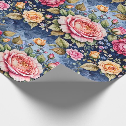 Farbenfrohe Rose Fantasie Geschenkpapier (Ecke)