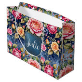 Farbenfrohe Rose Fantasie Große Geschenktüte (Rückseite Schrägansicht)