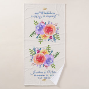Farbenfrohe Rose Hochzeit mit floralen Wasserfarbe Badhandtuch Set