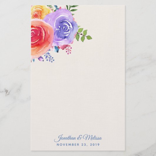 Farbenfrohe Rose Hochzeit mit floralen Wasserfarbe Briefpapier (Vorderseite)