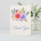 Farbenfrohe Rose Hochzeit mit floralen Wasserfarbe Dankeskarte (Stehend Vorderseite)