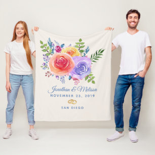 Farbenfrohe Rose Hochzeit mit floralen Wasserfarbe Fleecedecke