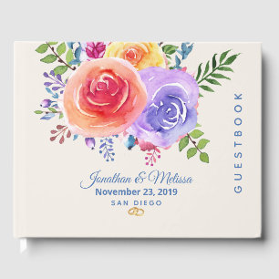 Farbenfrohe Rose Hochzeit mit floralen Wasserfarbe Gästebuch