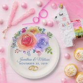 Farbenfrohe Rose Hochzeit mit floralen Wasserfarbe Pappteller (Party)