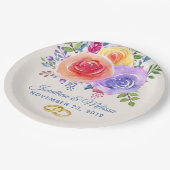 Farbenfrohe Rose Hochzeit mit floralen Wasserfarbe Pappteller (Schrägansicht)