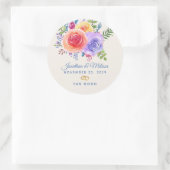 Farbenfrohe Rose Hochzeit mit floralen Wasserfarbe Runder Aufkleber (Tasche)