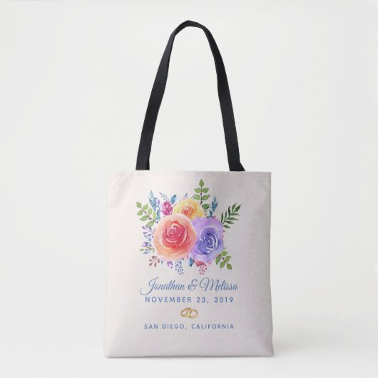 Farbenfrohe Rose Hochzeit mit floralen Wasserfarbe Tasche (Vorderseite)