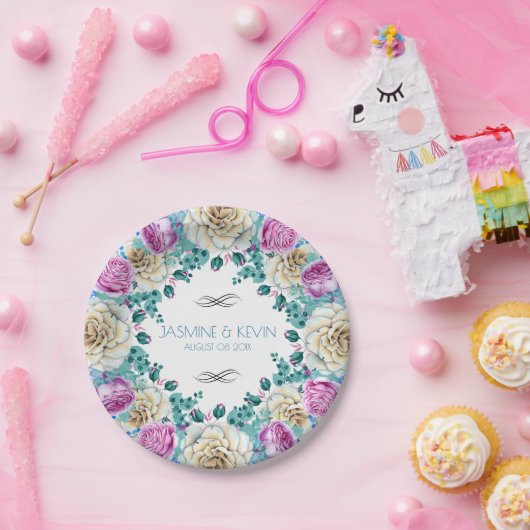 Farbenfrohe Rose Hochzeitsurm Pappteller (Party)