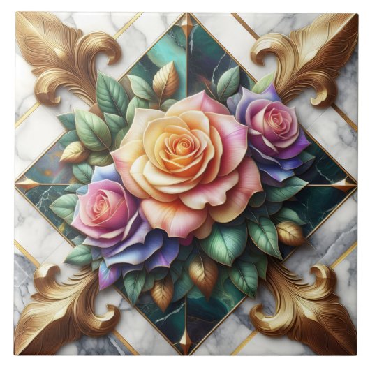 Farbenfrohe Rose im dekorativen Hintergrund Fliese (Vorderseite)