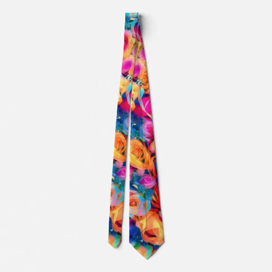 Farbenfrohe Rose Neck Tie Krawatte (Rückseite)