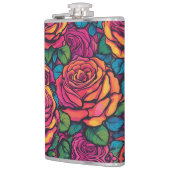 Farbenfrohe Rose Psychedelisch Helle Blume Retro Flachmann (Links)