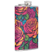 Farbenfrohe Rose Psychedelisch Helle Blume Retro Flachmann (Rechts)