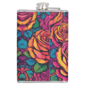 Farbenfrohe Rose Psychedelisch Helle Blume Retro Flachmann (Rückseite)