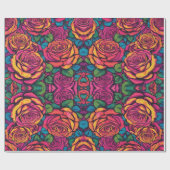 Farbenfrohe Rose Psychedelisch Helle Blume Retro Geschenkpapier (Flach)