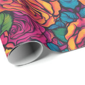 Farbenfrohe Rose Psychedelisch Helle Blume Retro Geschenkpapier (Rolleneckpunkt)
