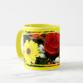 Farbenfrohe Rose und Daisies Blumenstrauß Tasse (Vorderseite Links)