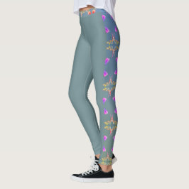 Farbenfrohe Rose Wiederholen Sie sich auf blauen M Leggings