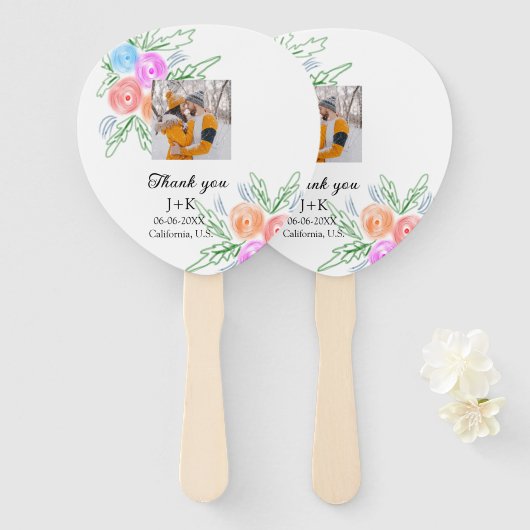 Farbenfrohe Rose Wildblume danke Ihnen Hochzeitsna Fächer (Vorne und Hinten)