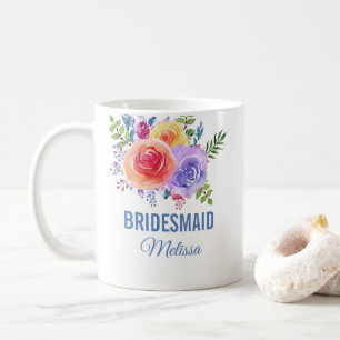 Farbenfrohe Rosen Wasserfarben Floral Brautjungfer Kaffeetasse