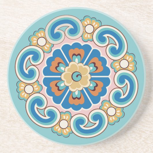 Farbenfrohe Rosette mit Ruyi-Wolkenmuster Getränkeuntersetzer (Vorne)