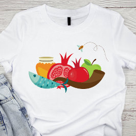 Farbenfrohe Rosh Hashanah Frucht und Biene T-Shirt