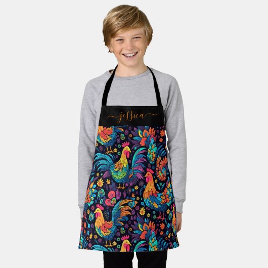 Farbenfrohe Roster-Muster-Skript Name Mädchen Schü Schürze (Getragen)