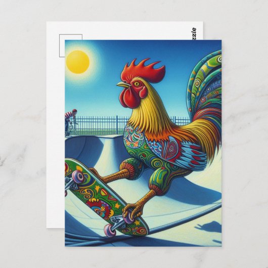 Farbenfrohe Roster-Skateboarding Postkarte (Vorne/Hinten)