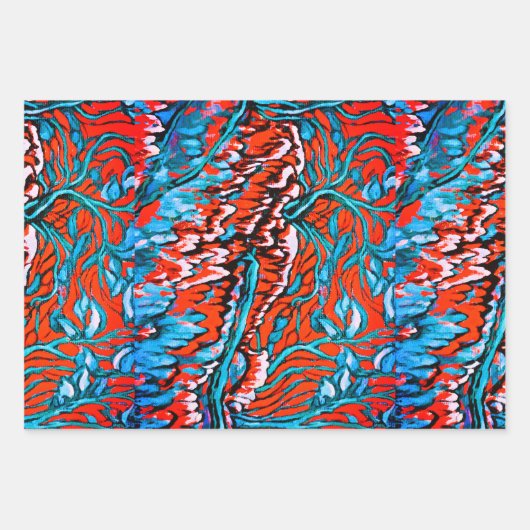 Farbenfrohe rot-blaue magische Wälder Geschenkpapier Set (Vorderseite 2)