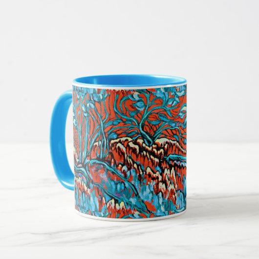 Farbenfrohe rot-blaue magische Wälder Tasse (Vorderseite Links)