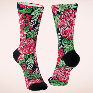 Farbenfrohe Rot Grüne Winter Blumen Weihnachten Socken