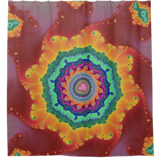 Farbenfrohe Rot-, Orange- und Grüne Fraktal Duschvorhang (Vorderseite)