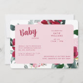 Farbenfrohe Rot-Rosa-Blütendusche Einladung (Vorderseite)