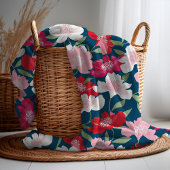 Farbenfrohe rote Blumenmuster Blau Fleecedecke
